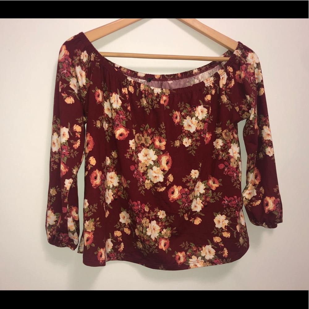Off the shoulder red floral blouse